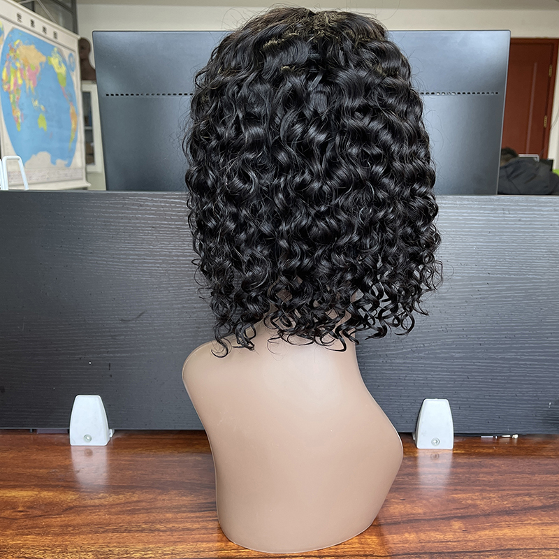 Indian virgin Human hair machine made short water wave wigs, short curly bob wig, short wigs for black women