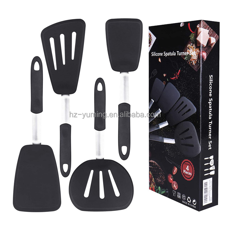 Silicone Turner Spatula Set Resistant Rubber Kitchen Cooking Utensil Egg Turners Pancake Flipper