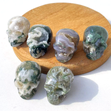 Factory Price Crystal Skulls: Decor Crystals, Carved Stone Crafts, Natural Moss Agate Skulls