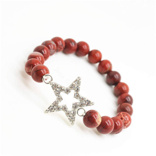 Red Jasper 8MM Round Beads Stretch Gemstone Bracelet with Diamante alloy star Piece