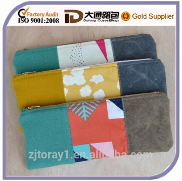 Unique Waxed Patchwork Canvas Pencil Bag
