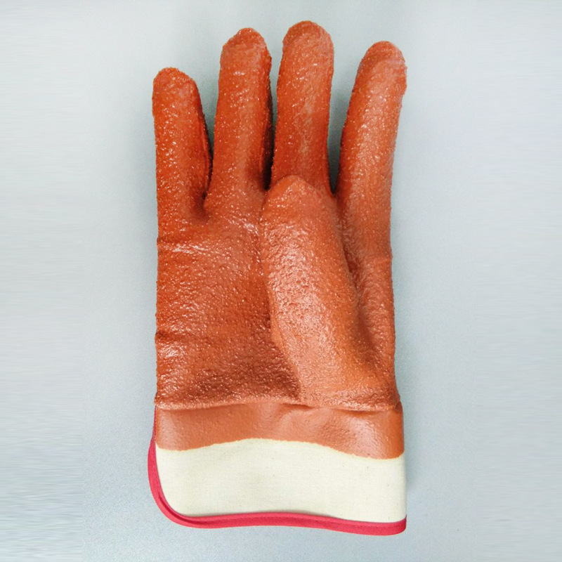 Brown PVC impregnated needled cotton safety cuff gloves