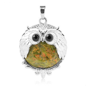 Unakite 24mm Beads Silver Owl Pendant
