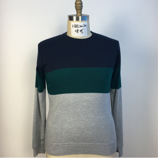 Pull tricoté à rayures masculin avec cou rond