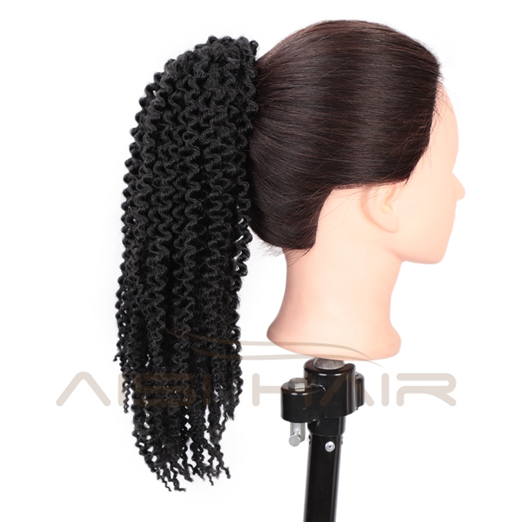 Aisi Hair Afro Kinky Synthetic Fiber Ponytail Hair Extension Pieces Wrap Drawstring Short Black Kinky Curly Synthetic Ponytails