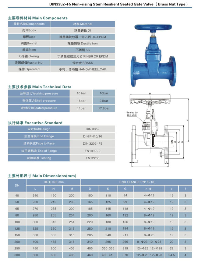 DIN3352 F5 Упругая задвижка DIN3352 F5 Resilient gate valve