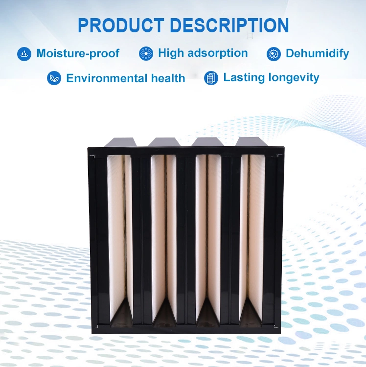 Merv11-18 Plastic Frame Combined Pleat V-Bank Shape HEPA Filter for Air Conditioner Systems Medium Filtration