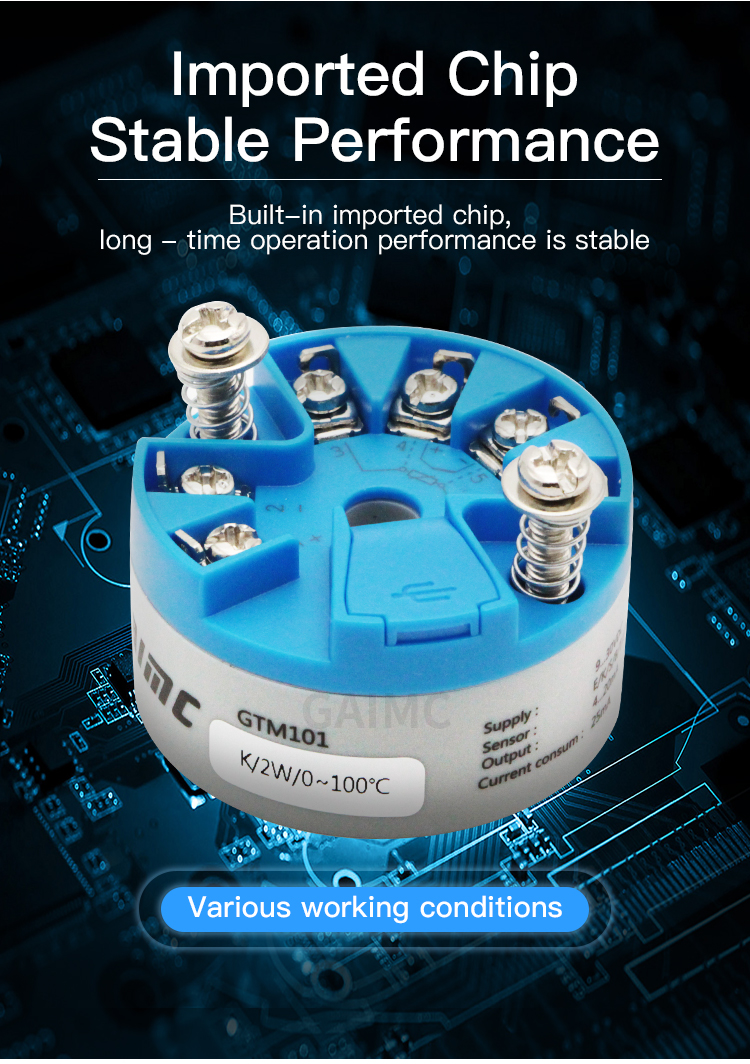 Transmissor de temperatura montado na cabeça GTM102 entrada universal 4-20 mA saída