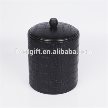 Hot design faux leather ice bucket stainless ice bucket with lid.