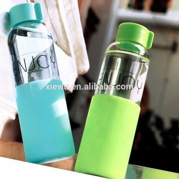 Decorative pyrex glass water bottle drinking bottle with portable lid