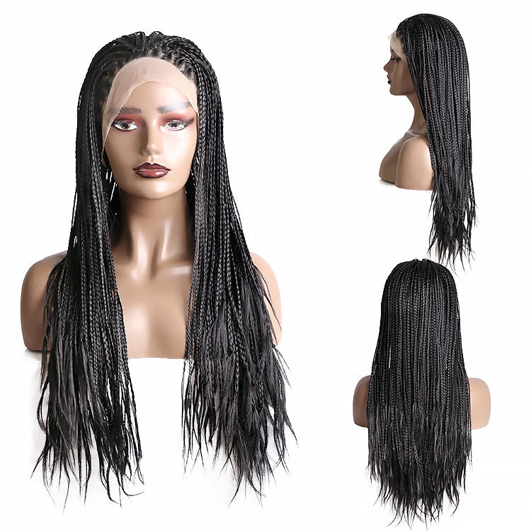 Synthetic Braids Lace Frontal Wig Headband Box Ghana Weaving Braided Wigs With Bangs Box Braided With Baby Hairs Lace Wigs