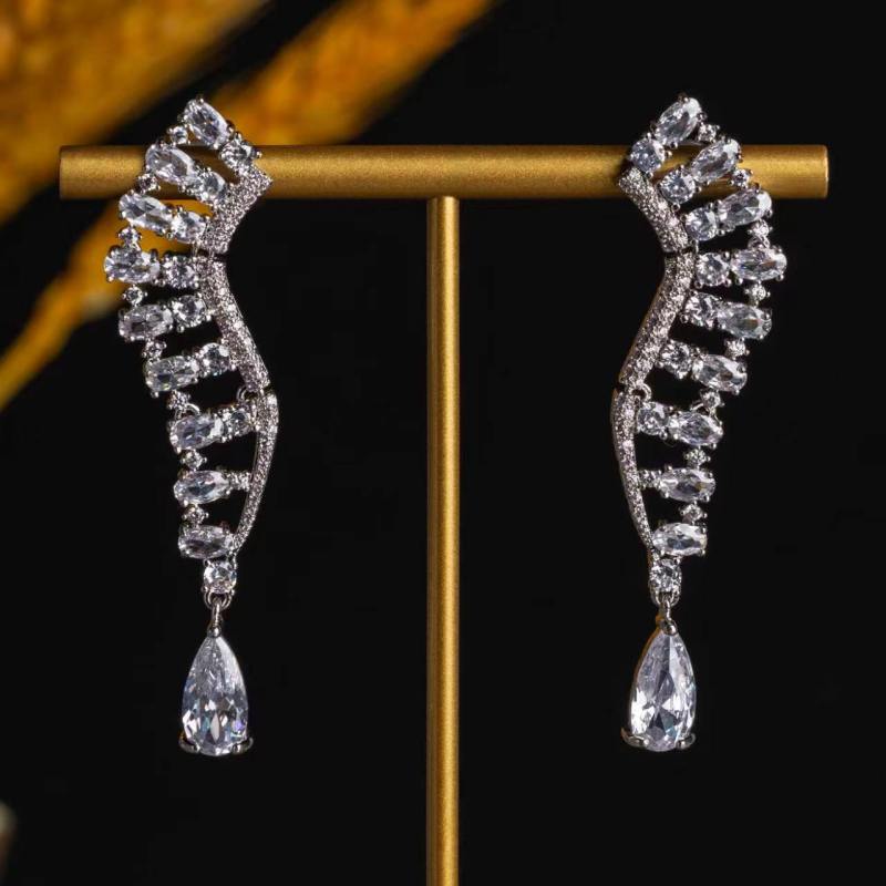 Twilight Tear Spiral Dangle Bridal CZ Earrings