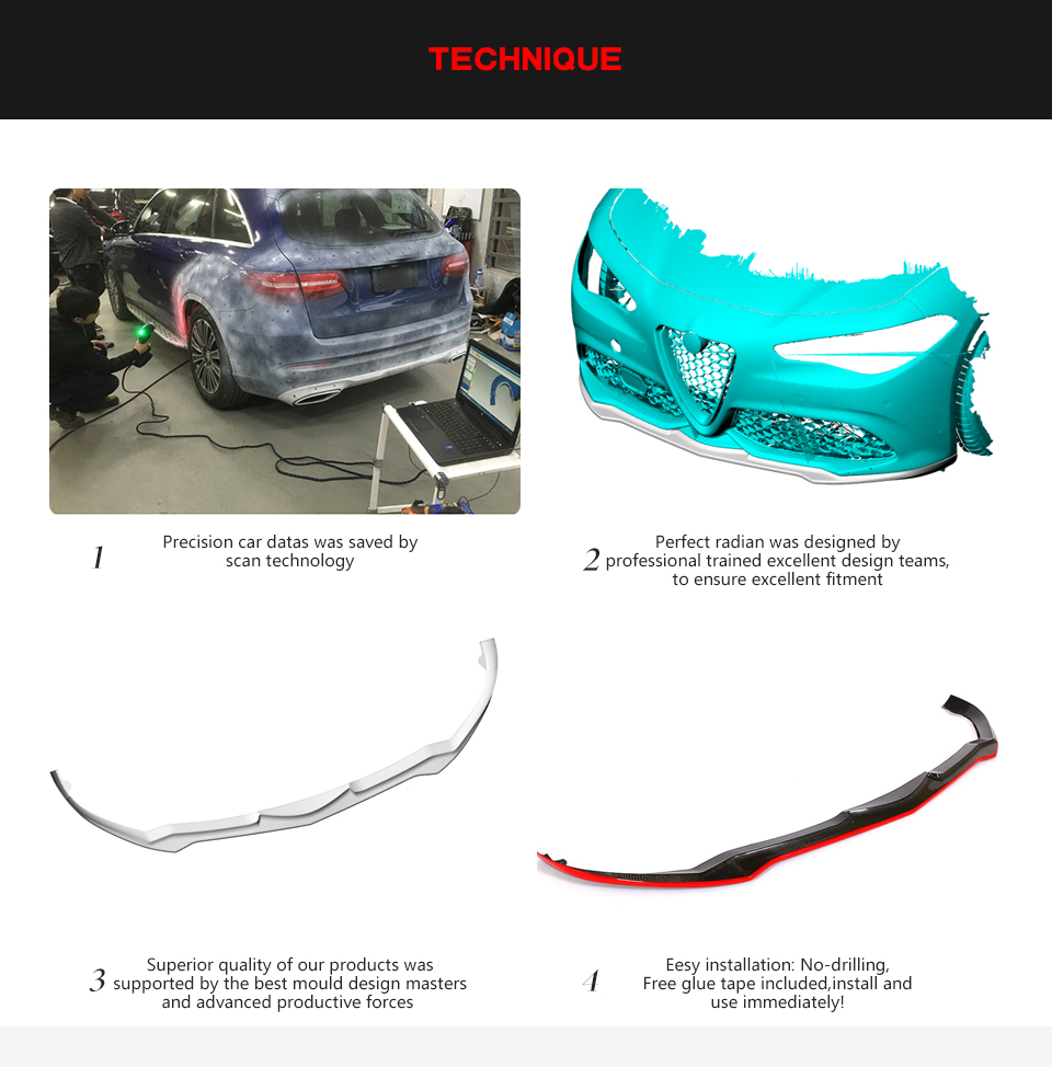 Carbon Fiber Car Front Spoiler for Alfa Romeo Giulia Sport Sedan 4-Door 16-18