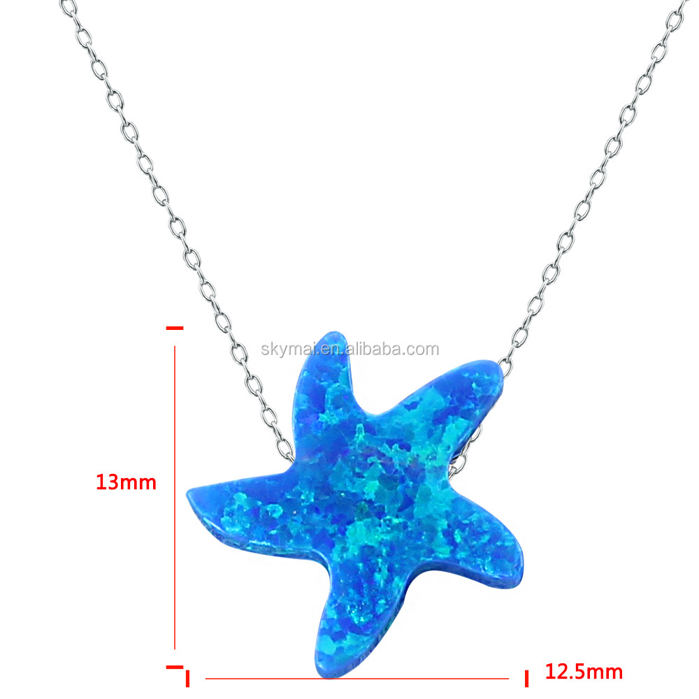 Sea star starfish opal pendant necklace,natural stone 925 sterling silver jewelry