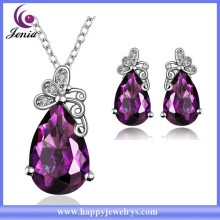 Butterfly shaped earring , pendant gold plated purple zircon costume jewelry set (KFVRS006)
