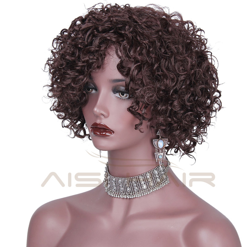 Top Quality Short Afro High Temperature Curly Wigs Fiber Brown Color Synthetic Hair Wig For Black Women