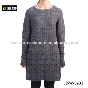 Ladies Knitted Pattern Long Sleeve Crochet Dress, Plain Grey Pattern Crochet Dress