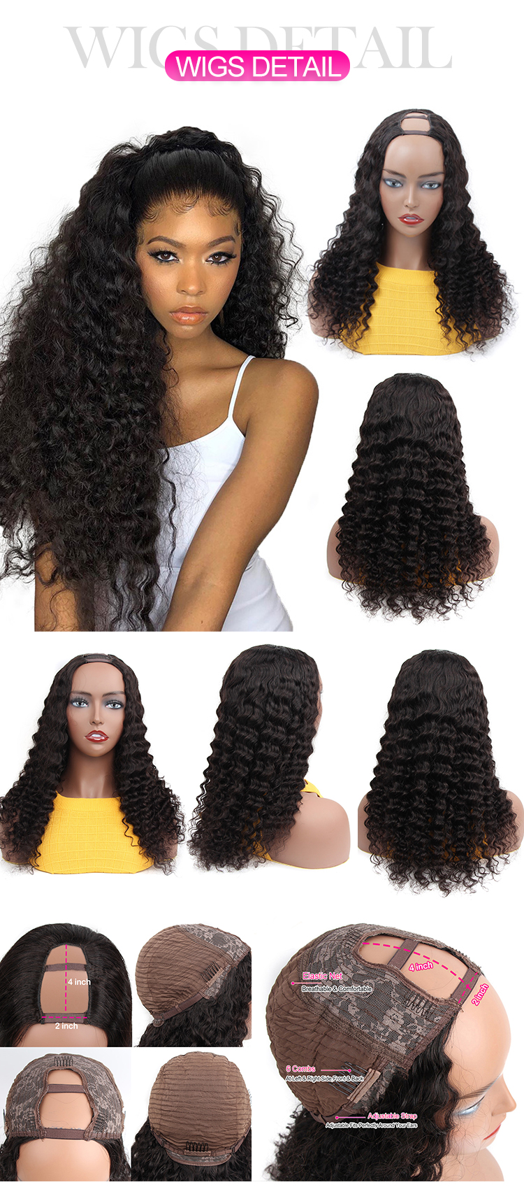 ISEE HAIR 2020 New Arrival High Quality Cheap Deep Wave Clip In Curly Human Hair U Part Wig