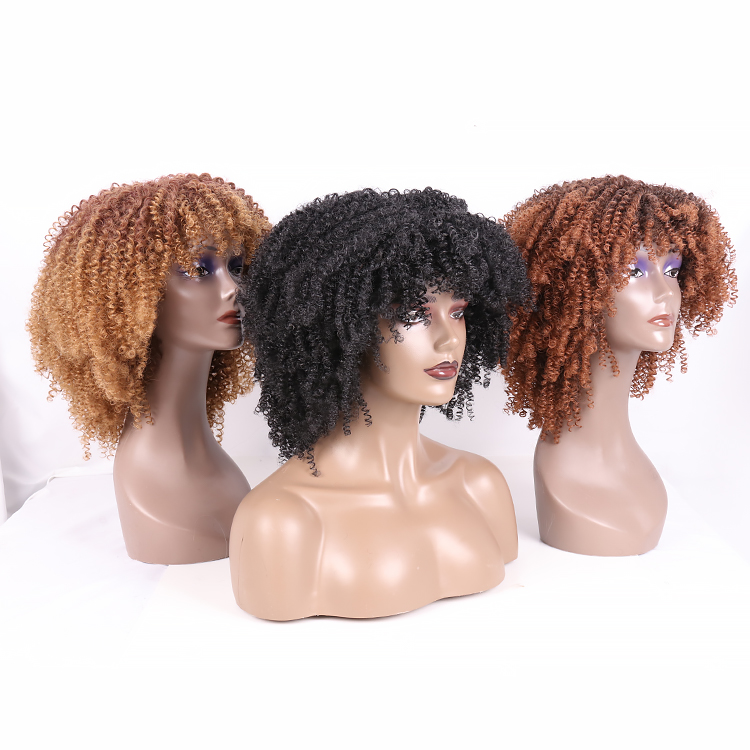 Hot sale 14" afro curly wigs vendor for black women wholesale heat resistant fiber with highlights synthetic hair wigs