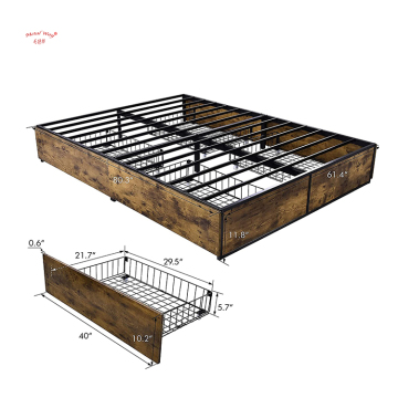 Metal Platform Storage Bed with Drawers for Customization