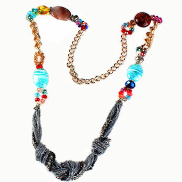 Colorful Hand-Painted Ceramic And Gem Beads Necklace