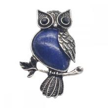 Natural Lapis Lazuli Alloy Owl Gemstone Pendant fow Women Jewelry Necklace