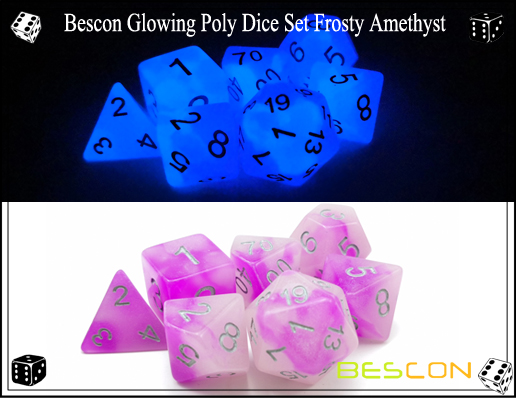 Bescon Glowing Poly Dice Set Frost Amatista-9 Bescon Glowing Poly Dice Set Frosty Amethyst-9