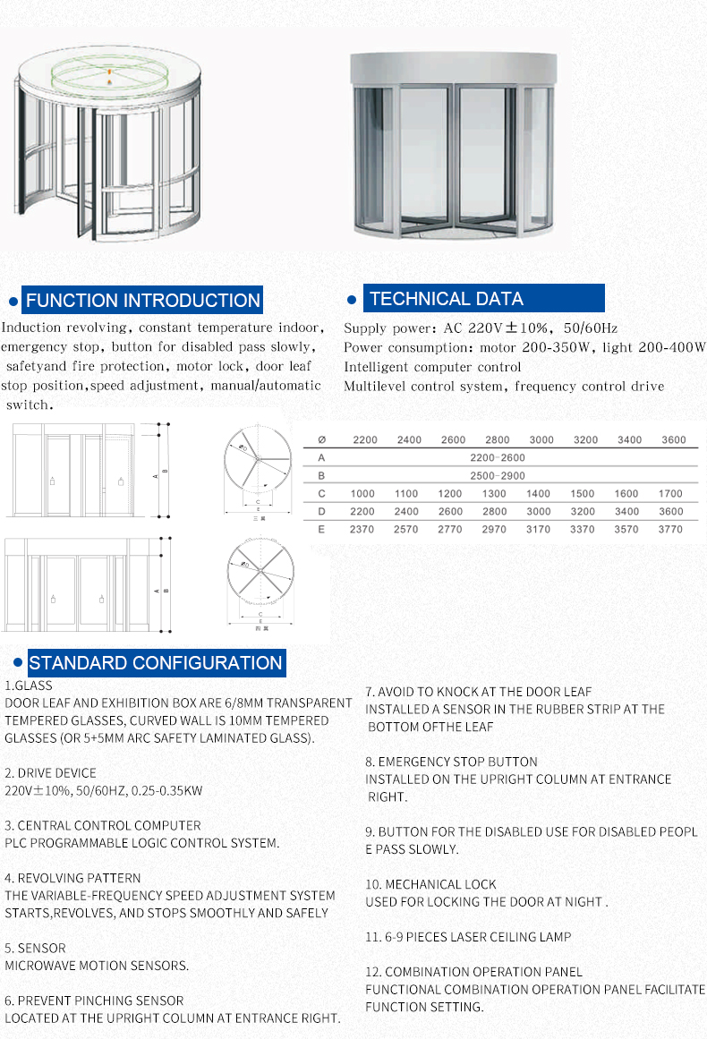 induction rotation automatic Four-wing revolving door for hotel