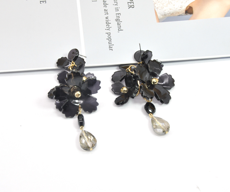 Custom classic black color chunky big acrylic flower earrings jewelry