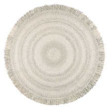 Beige Wool fendi round area rug with tassels