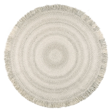 Beige Wool fendi round area rug with tassels