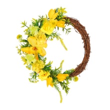 2024 Outdoor Garden Decor: Yellow Flower Garland, Circle Wreath with Rose Twigs