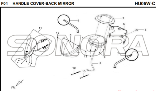 F01 HU05W-C MIO 50 için KAPAK-GERİ AYNA MIRROR Yedek parça En Kaliteli