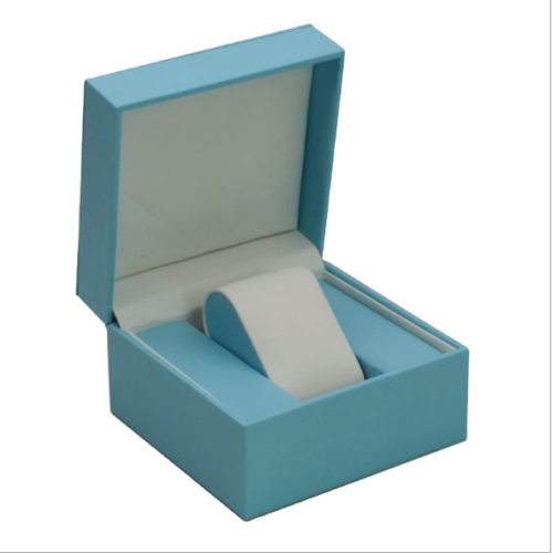 Scatola porta orologi in cartone rigido blu con cuscino