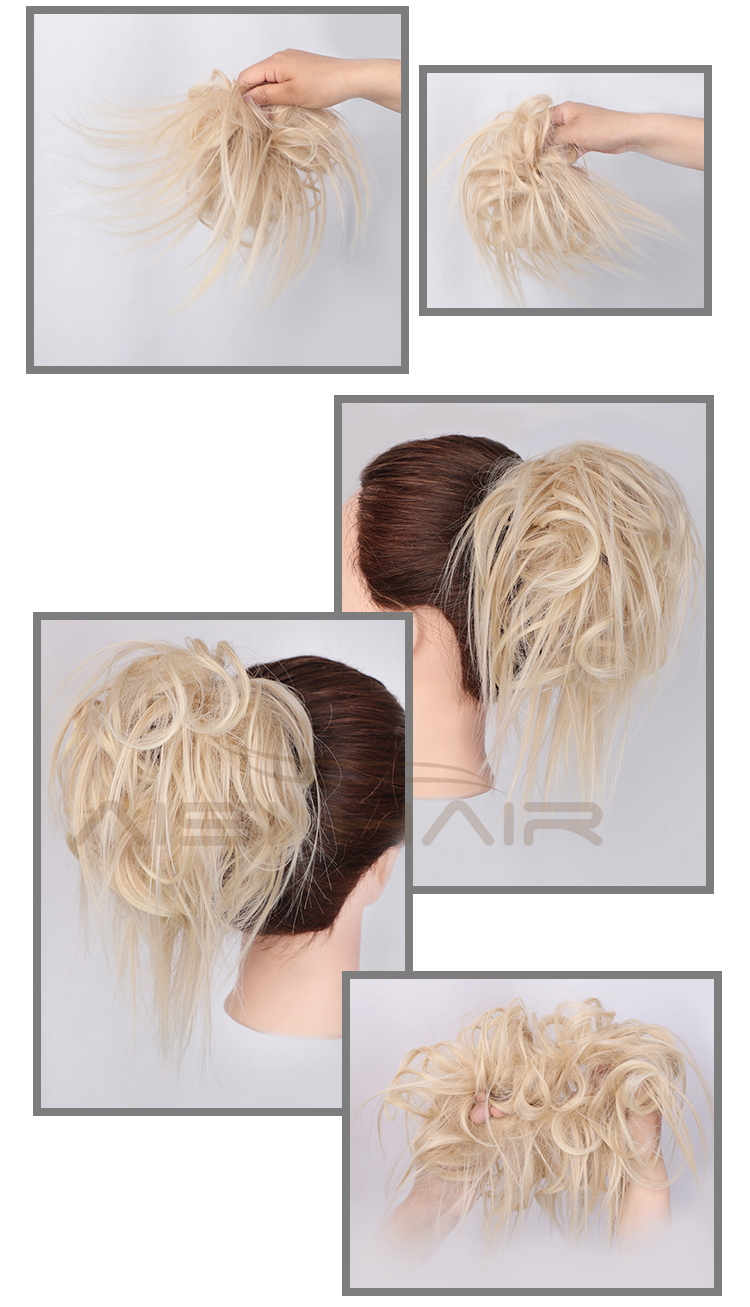 Aisi Hair Synthetic Donut Blonde Chignon Curly Bun Pad Chignon Elastic Band Ribbon Ponytail Rope Rubber Hair Extension For Women