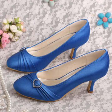 Closed Toe Navy Satin Shoes for Wedding