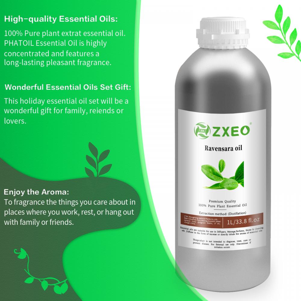 O óleo essencial de Ravensara Orgânico 100% puro para aromaterapia