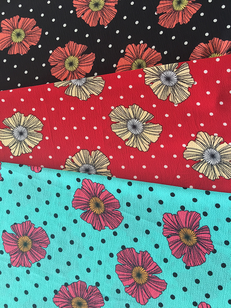 Dots Flower Design Polyester Bubble Crepe Printing Fabric