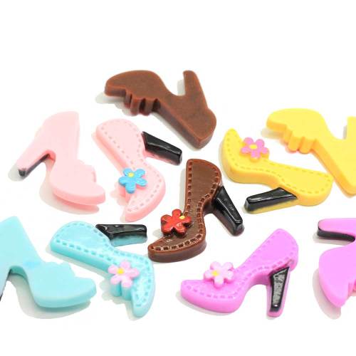 Encantadores zapatos de tacón alto en forma de cabujón de resina con espalda plana para decoración artesanal hecha a mano, accesorios de ropa para niñas, cuentas