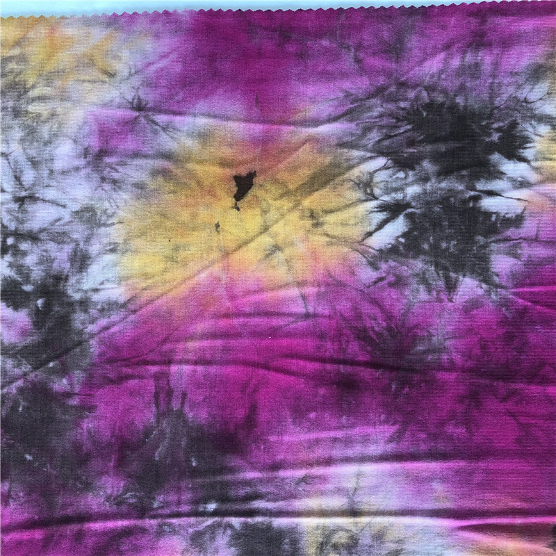 bright colored knitted rayon tie dyed fabric