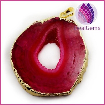 Natural red agate geode slice gemstone pendant wholesale