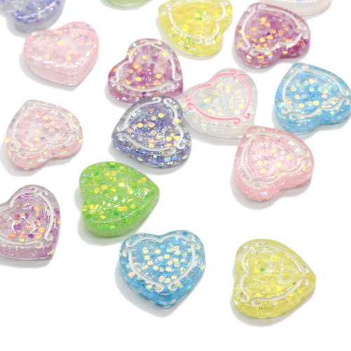 Glitter Resin Heart Flatback  Beads Jewelry Pendants Necklace Ornament Key Chain DIY Art Decor Girls Head Accessory