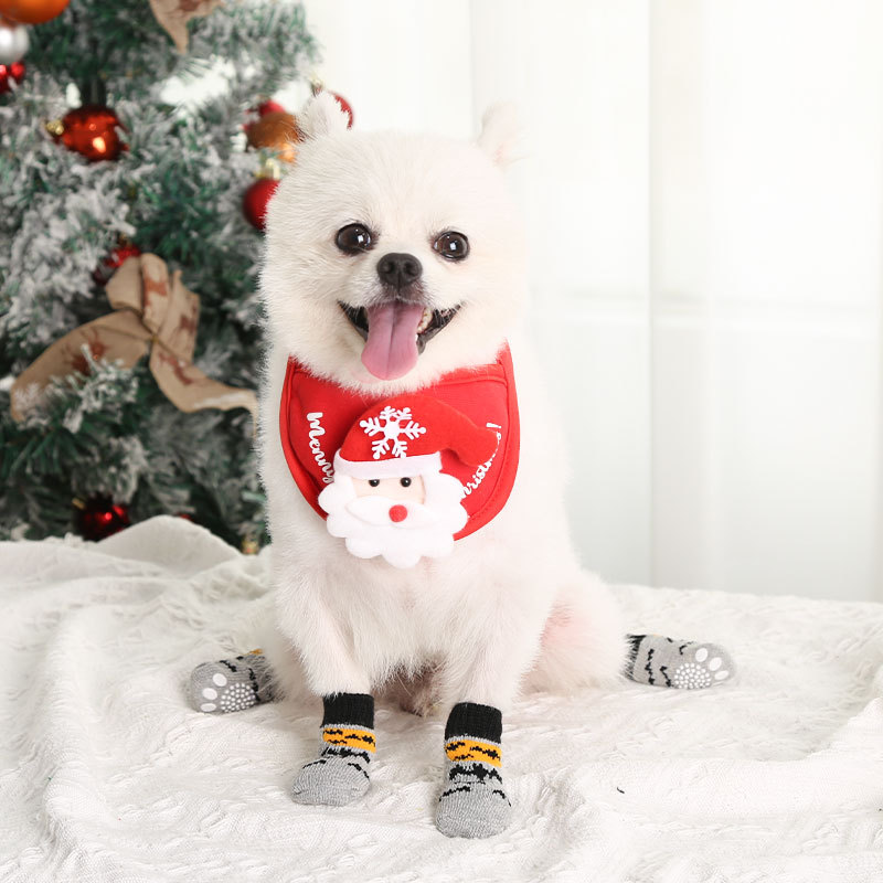 Santa Socks Pet Dogs Cats Small and Medium-sized Dogs Fall and Winter Warmth Elastic Shoes Accessories Supplies