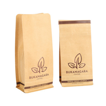 Bolsa de papel Kraft reciclable de café Ziplock con fondo plano