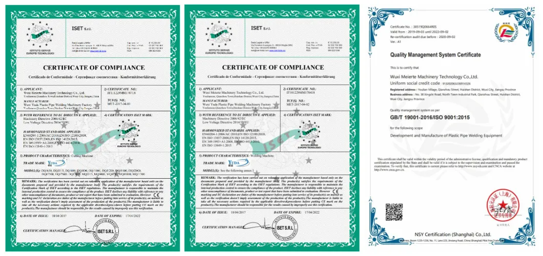 Poly Plastic Pipe Welding Machine Certificates Poly Plastic Pipe Welding Machine Certificates
