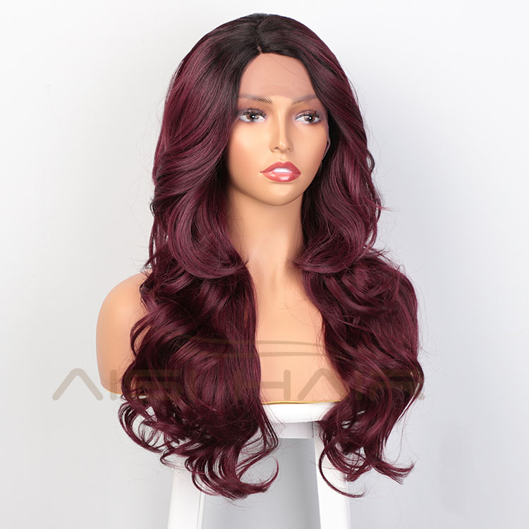 Aisi Hair New Design Long Wavy Ombre Red Wig Body Wave Swiss Lace Wig Cosplay Synthetic Lace Frontal Hair Wigs For Black Women