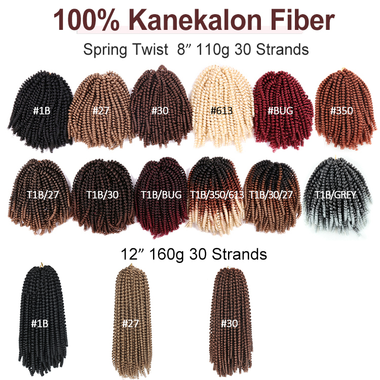 Julianna Kanekalon spring twist 8 12 inches wholesale spring braids ombre curly pre twisted colored fluffed spring twist hair