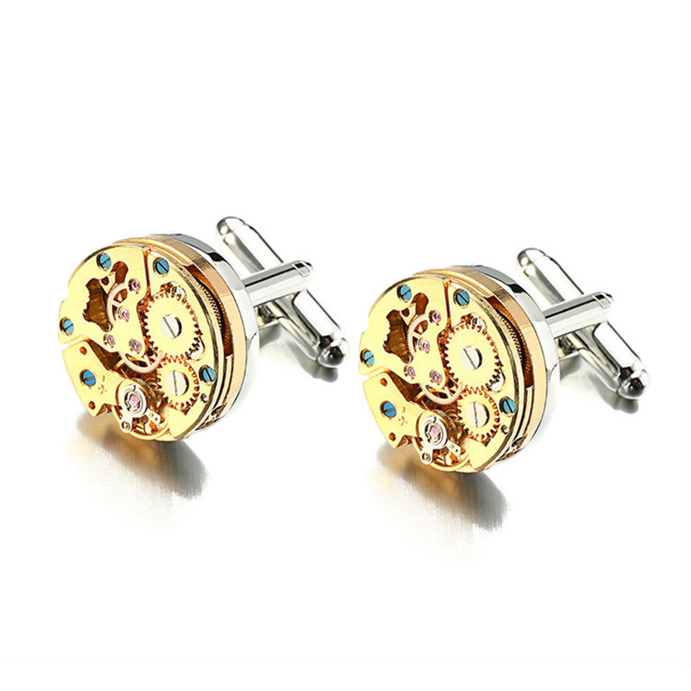 luxury men's watches movement cufflinks gold silver black copper metal gear cuff links mens wholesale