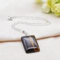 Natural Tiger Eye Men Healing Rectangle Gemstone Pendant Necklace