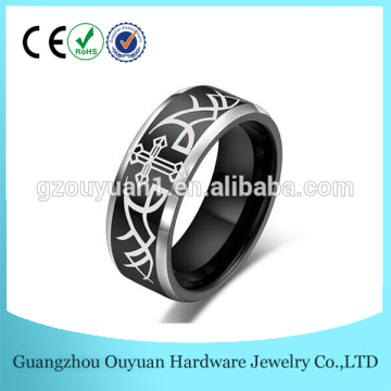 Black plated tungsten carbide ring laser engraved tungsten jewelry ring high quality tungsten ring